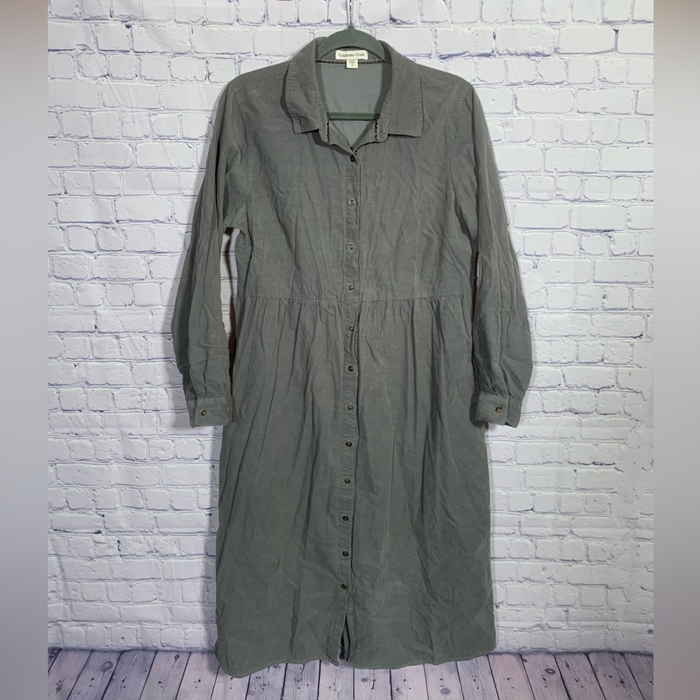 Coldwater Creek Womens Corduroy Midi Full Button Dress Gray Sz 14 Casual Western
